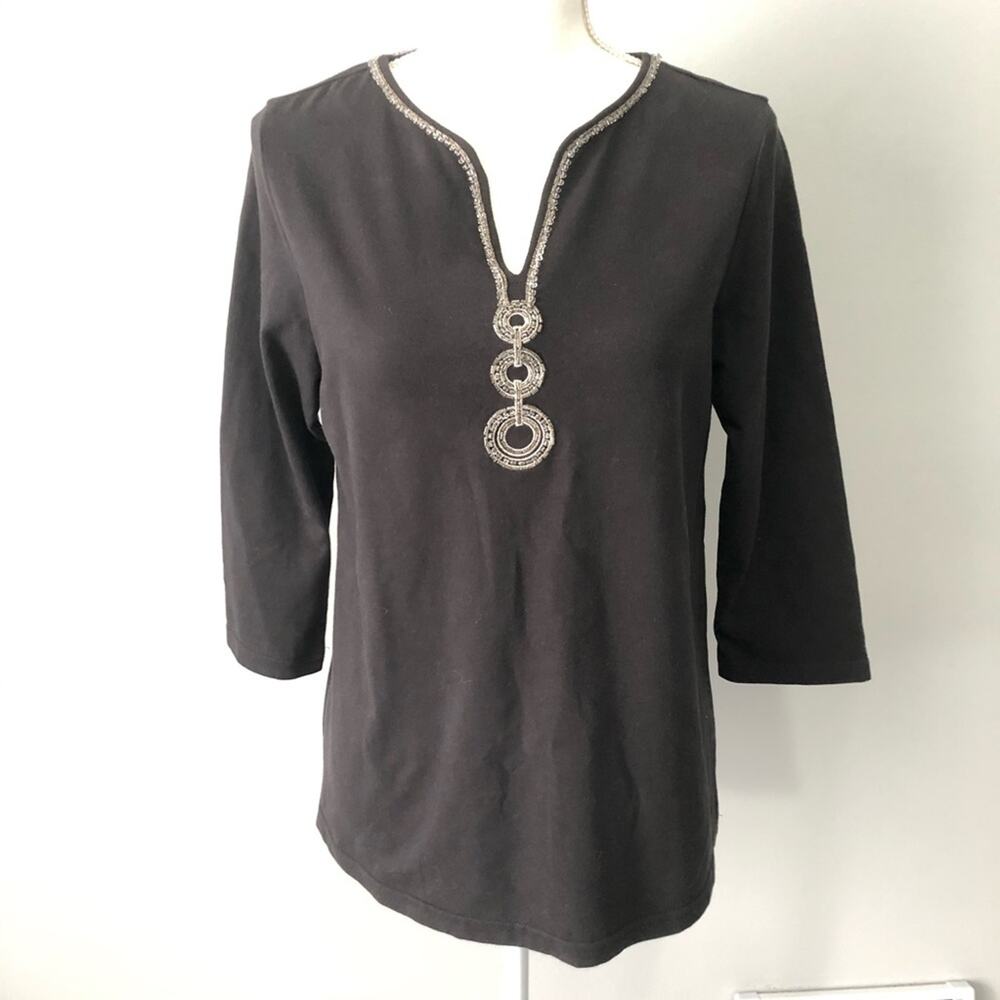 Bob Mackie wearable art black embellished top blouse size small